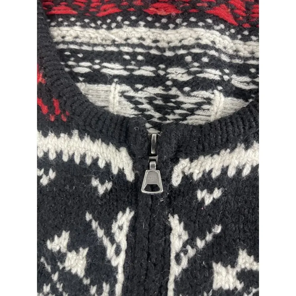 J Jill Sweater Womens Petites Large Black Deer Print Full Zip Cardigan Wool N313